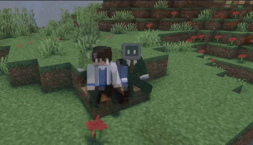 Персонажи сидят на земле