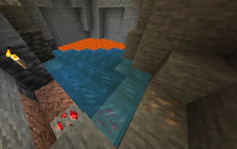 Вода с лавой в пещере