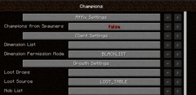 Настройки мода