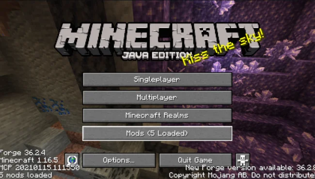 Кнопка модов по умолчанию