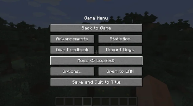 Кнопка модов по умолчанию в меню