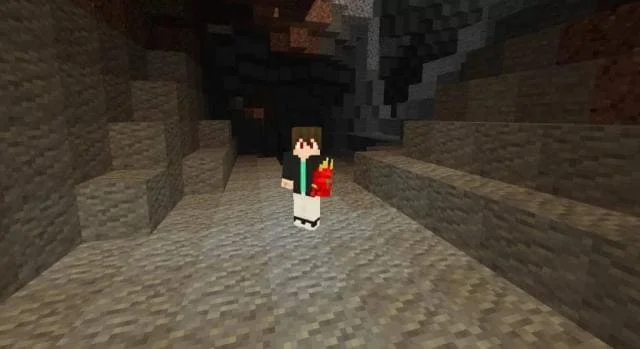 Персонаж в пещере с модом FakerLib