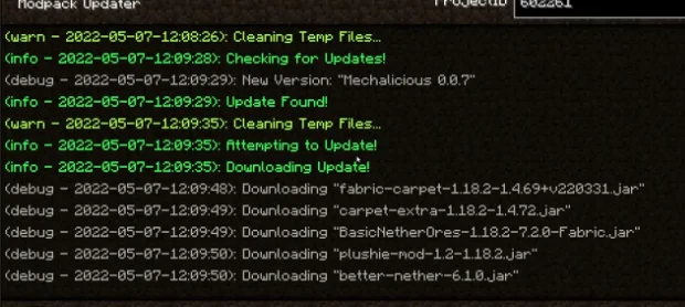 Работа мода Modpack Update Checker
