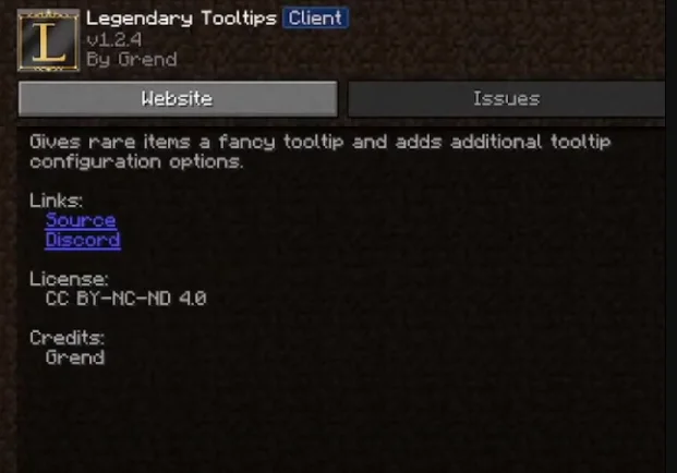 Информация о моде Legendary Tooltips