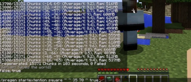 Команды из мода Chunk-Pregenerator