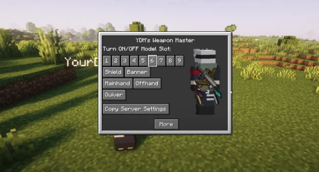 Меню добавления предметов на персонажа из мода YDMs Weapon Master