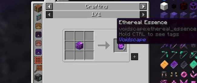 Крафт на блок из мода Voidscape