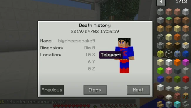 Информация о смерти с модом Corpse Complex