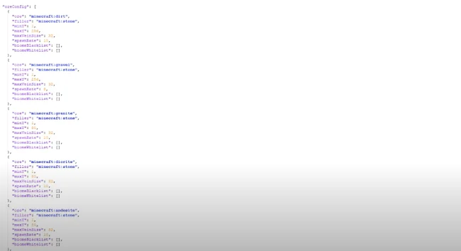 Код для контроля генерации руды из мода Ore Tweaker