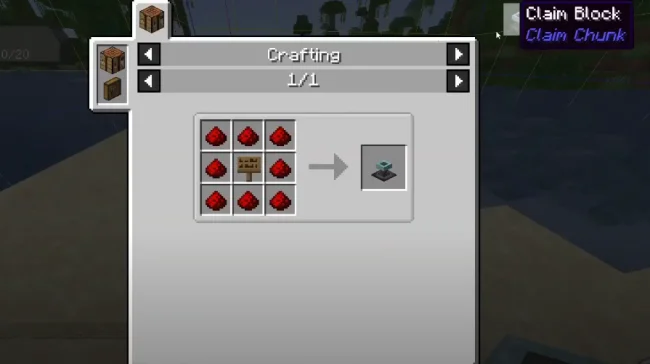 Крафт на блок из мода Claim Chunk