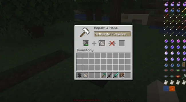 Процесс работы наковальни из мода Fixed Anvil Repair Cost