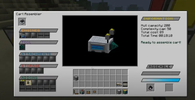 Меню настройки вагонетки из мода CreeperHost Presents Steves Carts