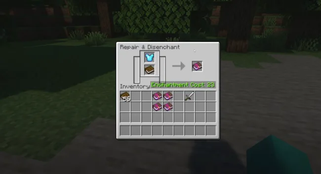 Процесс зачарования с модом Grind Enchantments