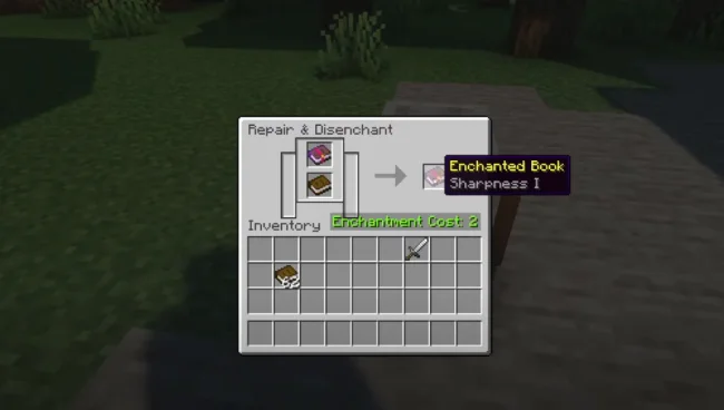 Меню точильни из мода Grind Enchantments