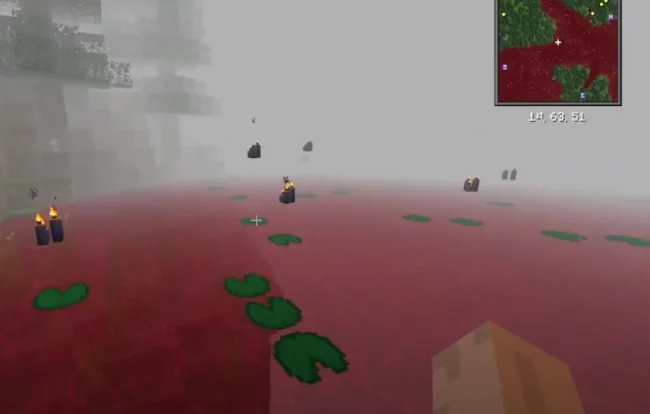 Красное озеро в биоме из мода Nyctophobia