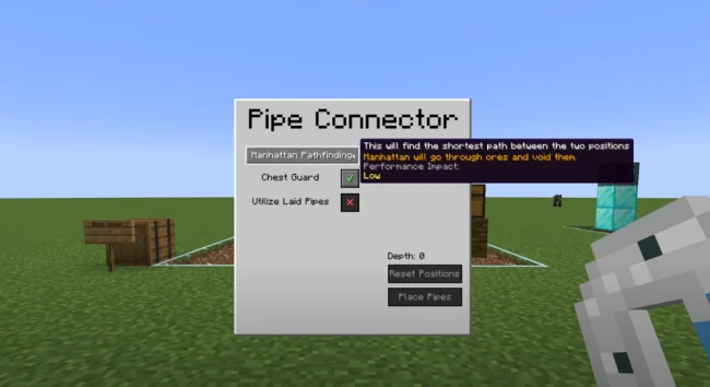 Меню из мода Pipe Connector