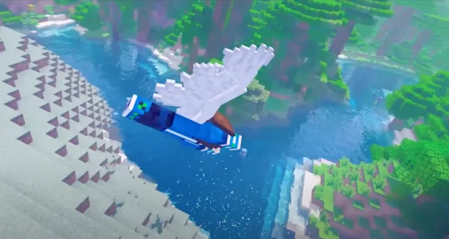 Процесс полета на крыльях из мода Feur Elytra Wings