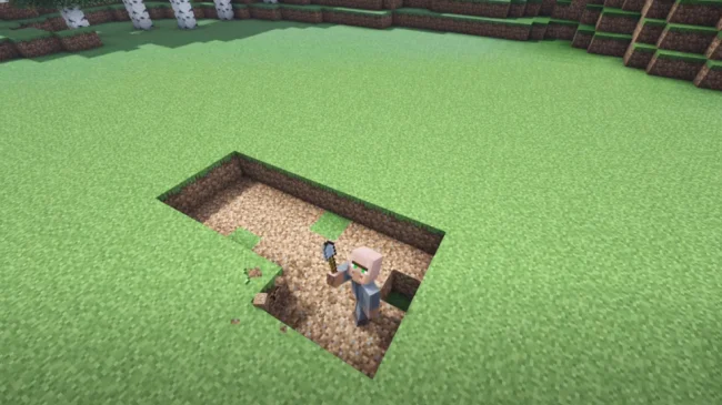 Процесс работы моба из мода Miner Villager