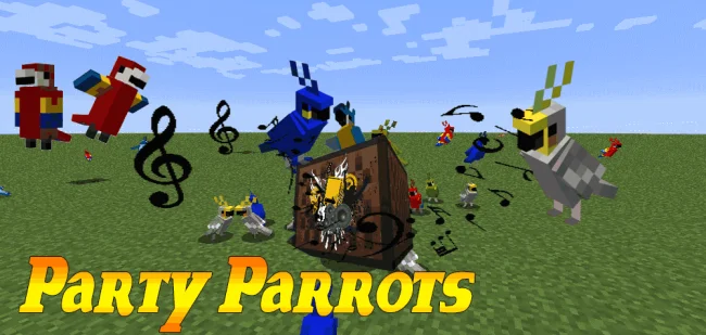 Мод на мобов для Майнкрафт 1.21.5 / 1.20.6 (Party Parrots)