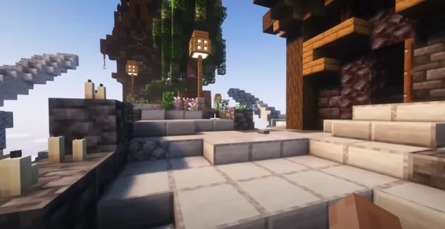 Постройки в летающем городе из мода Sky Whale Ship