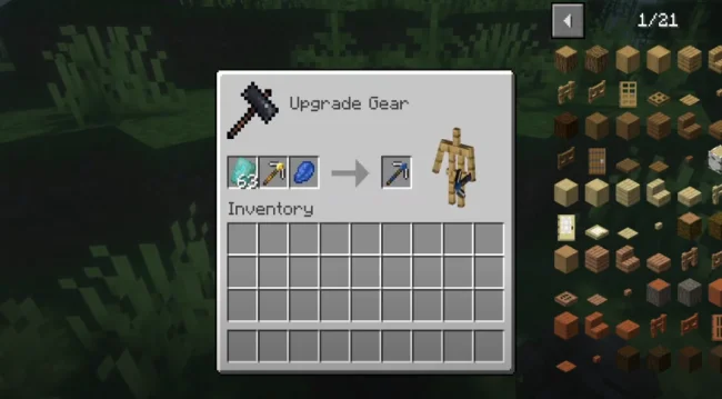 Процесс создания улучшенной кирки с модом Trimmable Tools