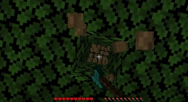 Процесс рубки дерева с модом Quick Leaf Decay