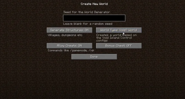 Процесс создания мира с модом Void Island Control