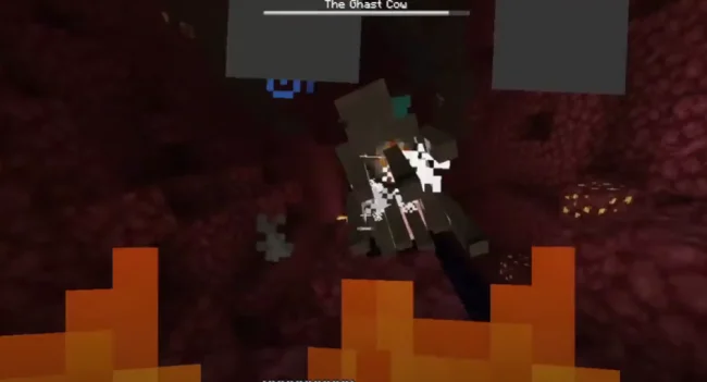 Процесс боя против нового моба из мода The Ghast Cow