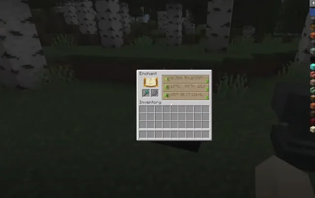 Процесс зачарования топора с модом Universal Enchants