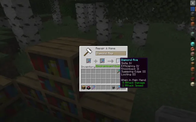 Характеристики зачарованного топора с модом Universal Enchants