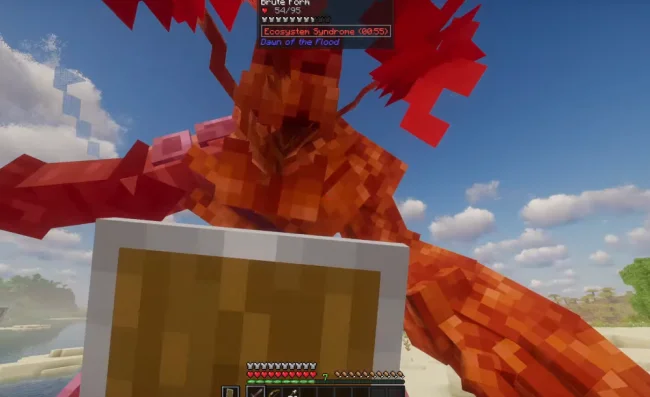 Процесс боя против нового моба из мода Dawn of the Flood