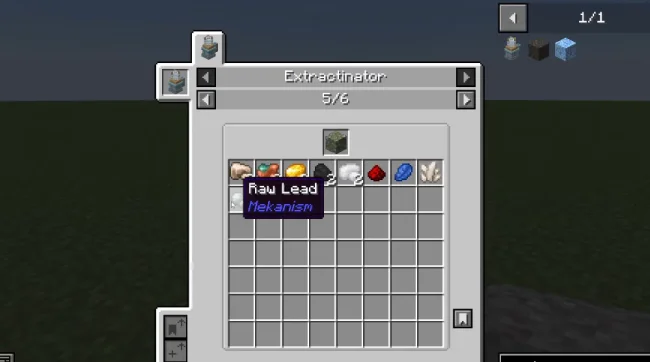 Меню блока из мода Extractinator