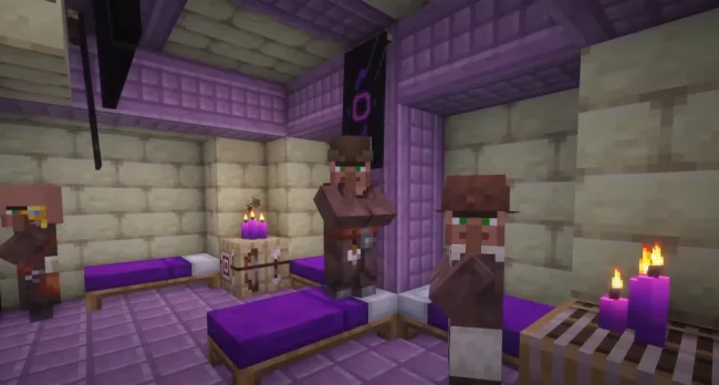 Новые жители внутри структуры из мода End Villager Outpost