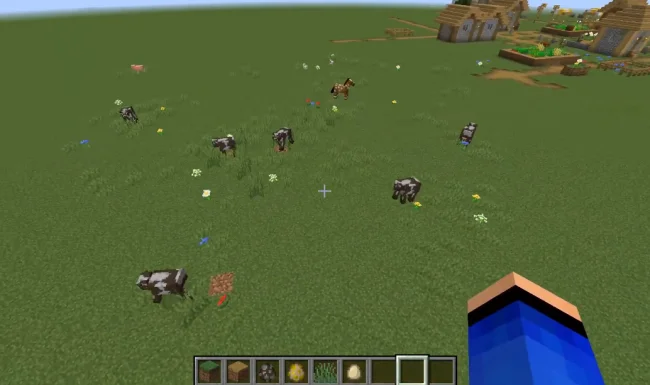 Процесс поедания травы коровами с модом Regrowth