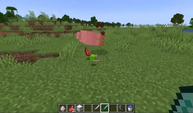 Процесс добычи лута алмазным мечом с модом DarkWooly