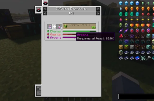 Меню блока из мода Fallen Gems and Affixes