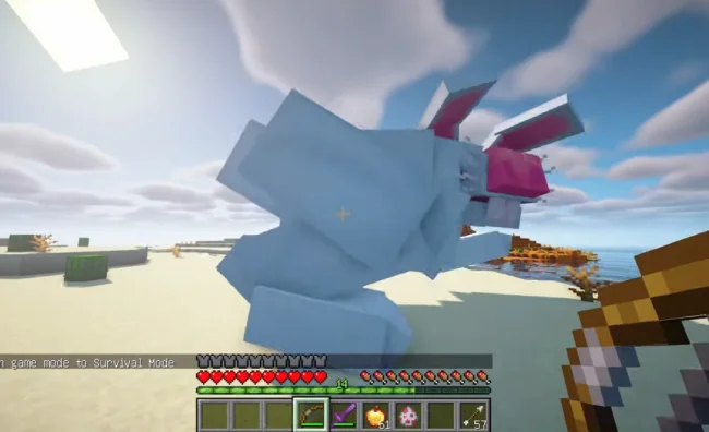 Процесс боя против огромного кролика из мода Threateningly Mobs