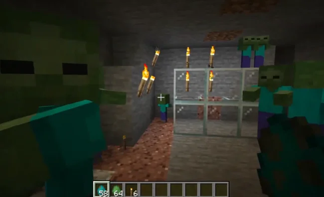 Затухшие факелы после пробега мобов из мода Fragile Torches