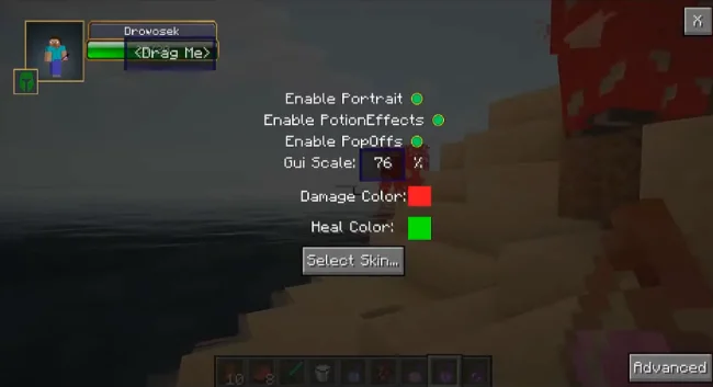 Меню настроек плашки из мода Retro Damage Indicators