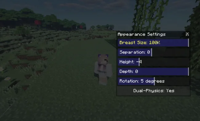 Меню настроек из мода Female Gender Mod