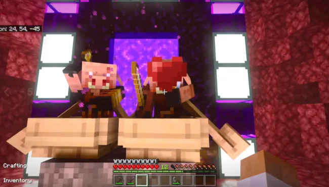 Процесс передачи зелья пиглину из мода Overworld Piglins