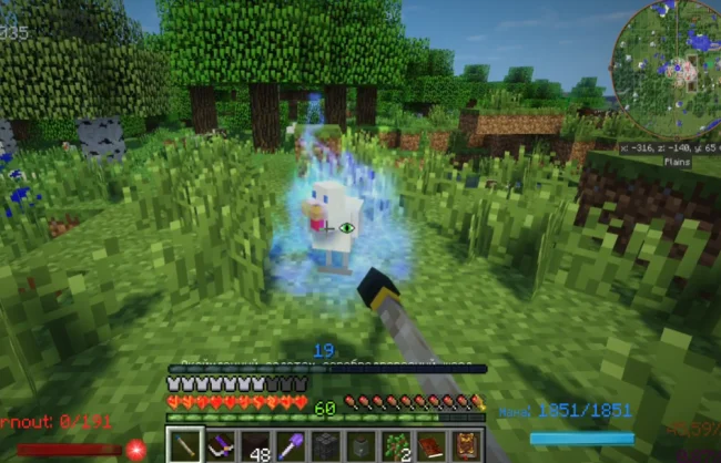 Процесс превращения курицы из мода Thaumic Horizons