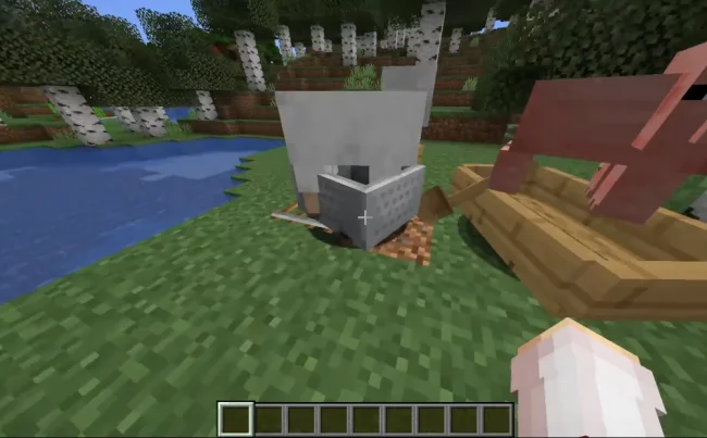 Овца в вагонетке с модом Dismount Entity