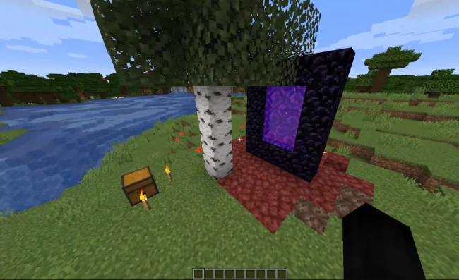 Процесс постепенной смены блоков вокруг портала из мода Nether Portal Spread