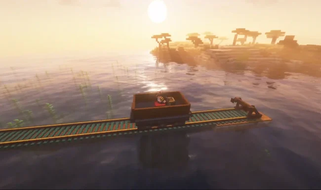 Процесс поездки по рельсовой дороге из мода Create Steam n Rails