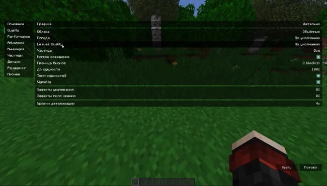 Новое меню настроек из мода Reeses Sodium Options