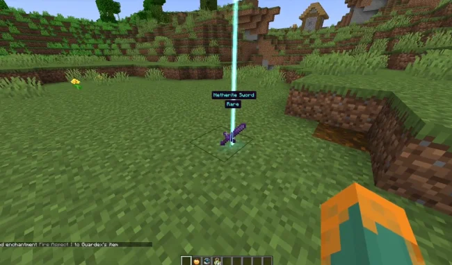 Подсветка зачарованного меча из мода Loot Beams Relooted