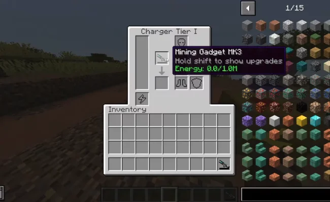 Меню блока из мода Chargers