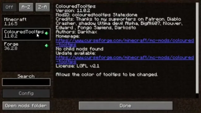 Информация о моде Coloured Tooltips