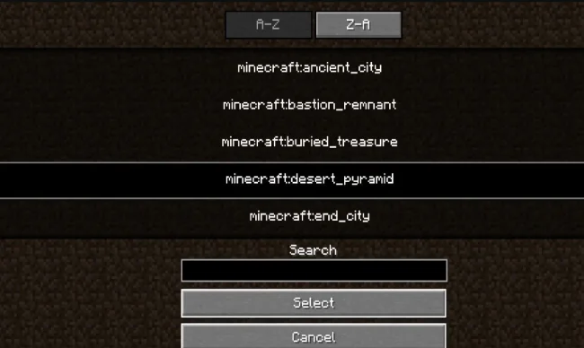 Меню выбора локации у компаса из мода Structure Compass